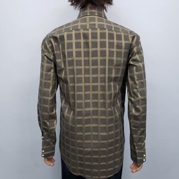 JOHNSTON & MURPHY Contrast Flip Cuff Neck Check Windowpane Dress Shirt Men L - Picture 8 of 12